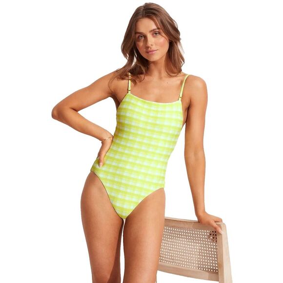 NEW Seafolly Size 6 Green and White Striped One Piece Swimsuit Adjustable Straps - Picture 1 of 16